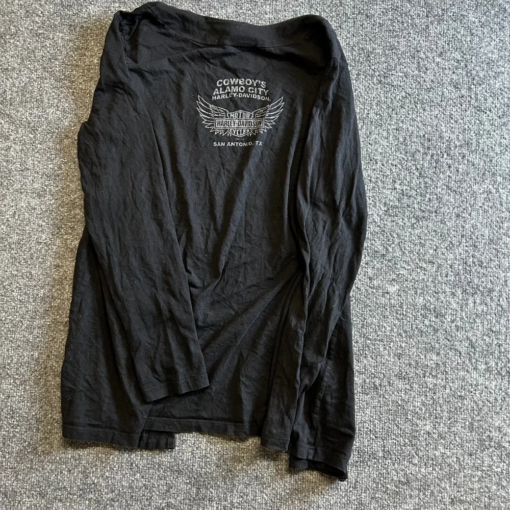 Harley-Davidson Cardigan Womens Size L Black Cotton Rhinestone Logo San Antonio - Picture 6 of 7
